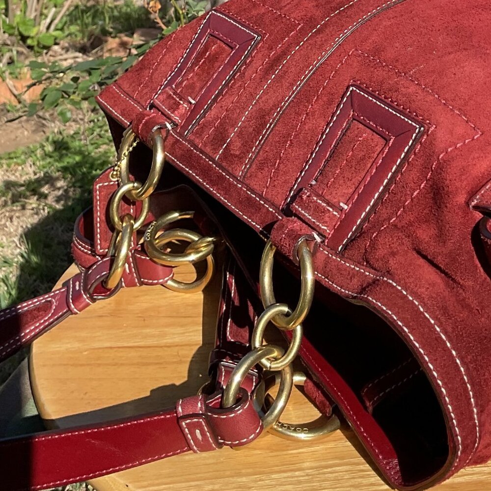 Coach gallery suede burgundy 10084 Lunch tote bag purse - Picture 5 of 7